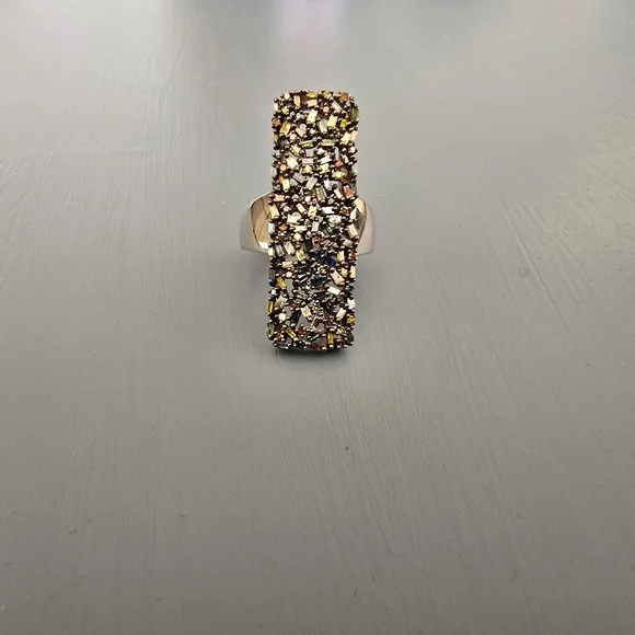 .925 Sterling Silver Lab Created Multi Colored Diamond Baguette Ring. - Picture 6 of 8